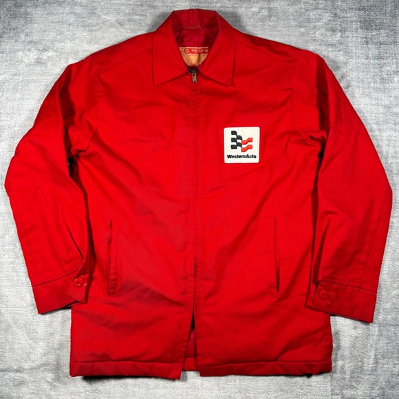 Work Wear Corporation Other - Vtg 1970s Jacket Mens Small Red Work Wear Corp Mechanics Eisenhower Western Auto